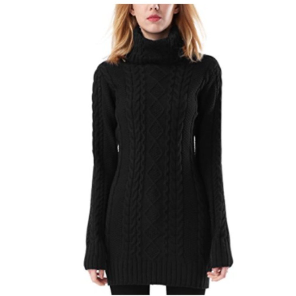 Rocorose Women's Turtleneck Sweater Long Sleeve Slim Fit Solid Pullovers Black L